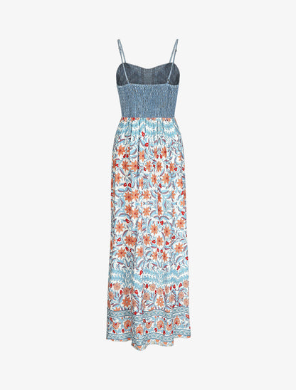 Robe longue bi-matière imprimé fleuri - Blanc - 2