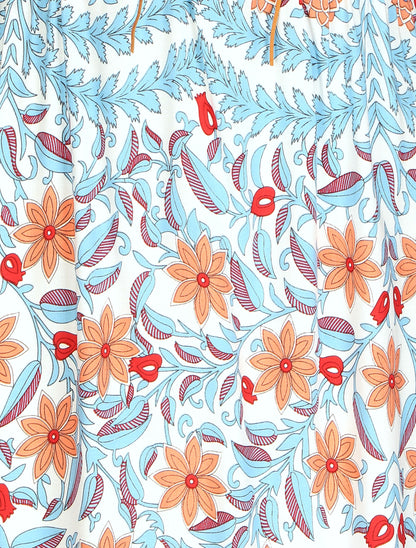 Robe longue bi-matière imprimé fleuri - Blanc - 3