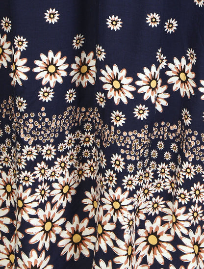 Robe longue bi-matière imprimé marguerites - Marine - 3