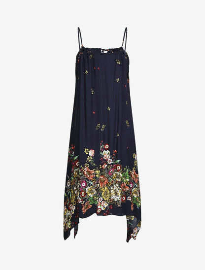 Robe imprimé floral à fines bretelles - Marine - 2