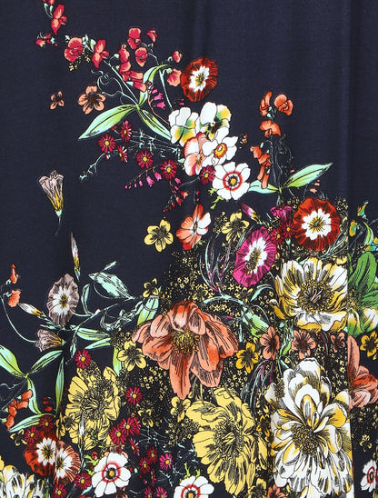 Robe imprimé floral à fines bretelles - Marine - 3