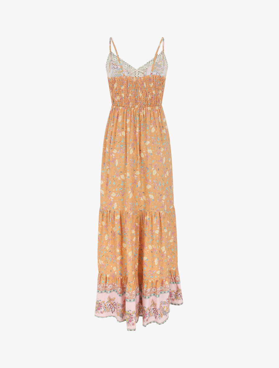 Robe longue fleuri à bretelles - Orange - 2