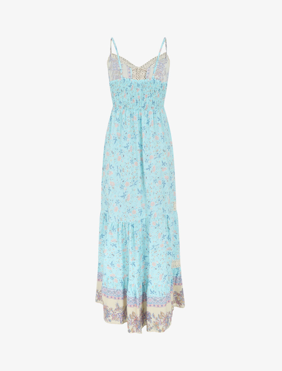 Robe longue fleuri à bretelles - Bleu - 2