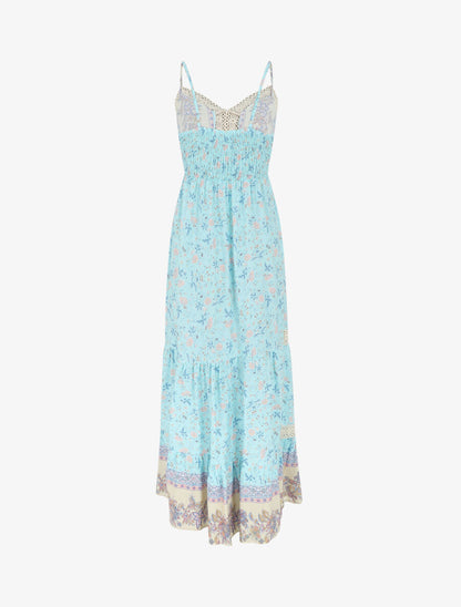 Robe longue fleuri à bretelles - Bleu - 2