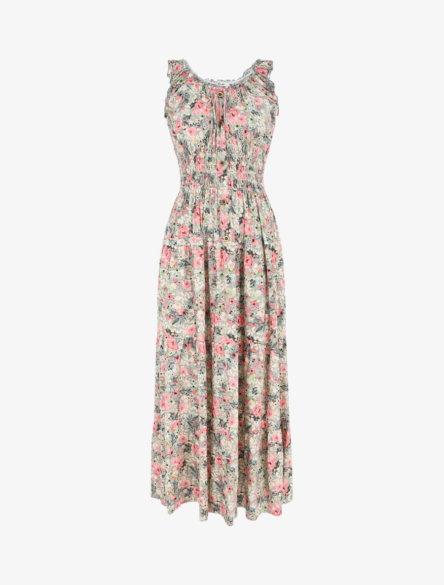 Robe longue évasée fleuri sans manches - Vert - 5