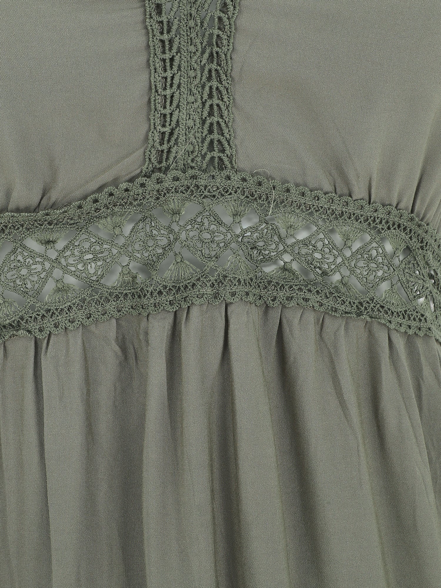 Robe longue unie à dentelle ajourée - Kaki - 3