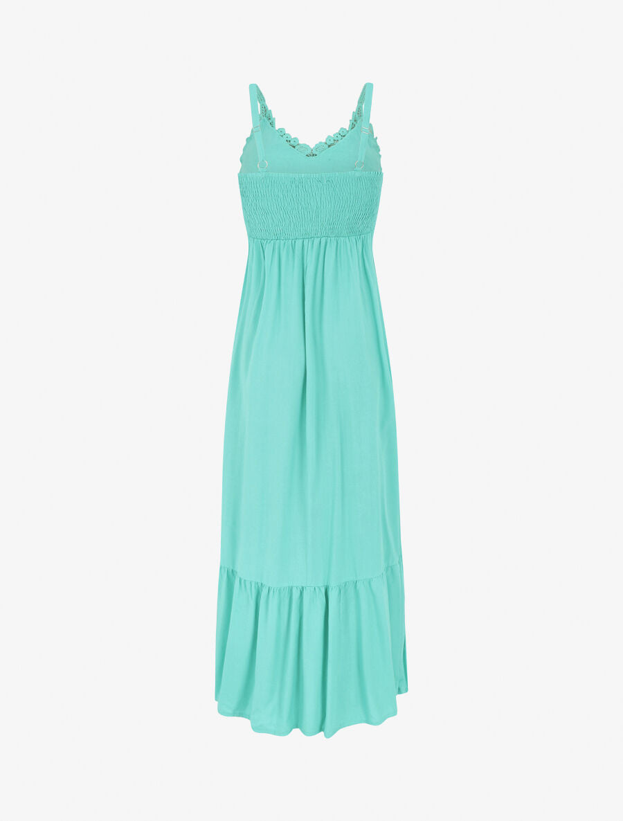 Robe longue unie à buste en dentelle - Turquoise - 2