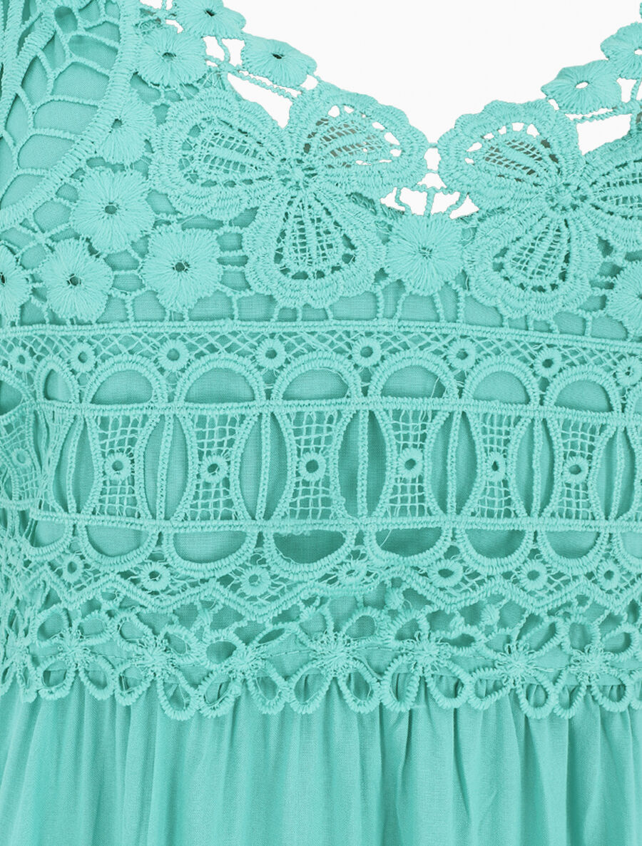 Robe longue unie à buste en dentelle - Turquoise - 3