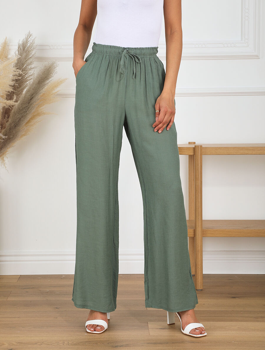 Pantalon droit et fluide uni - Vert - 4