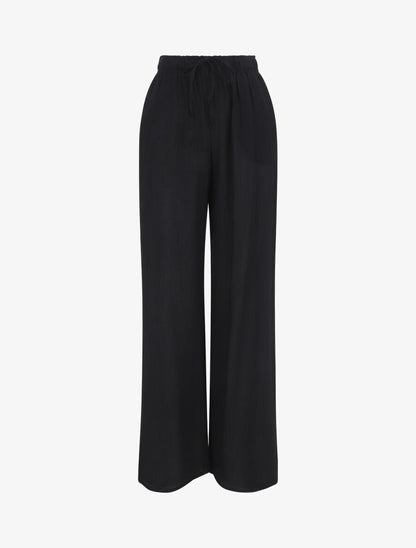 Pantalon droit et fluide uni - Noir - 1