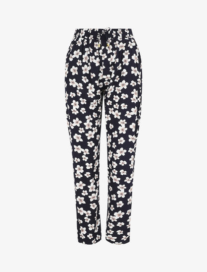 Pantalon droit à motif fleuri - Marine - 5
