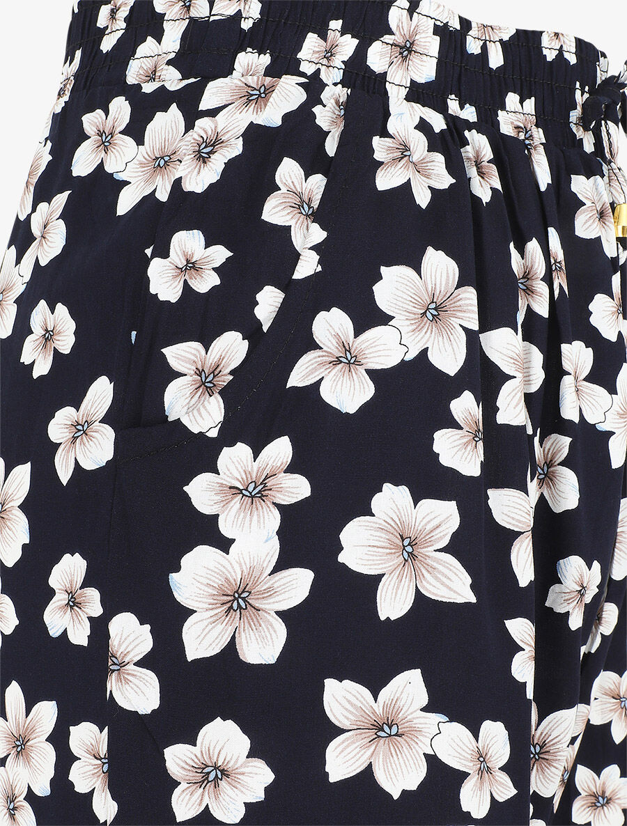 Pantalon droit à motif fleuri - Marine - 3