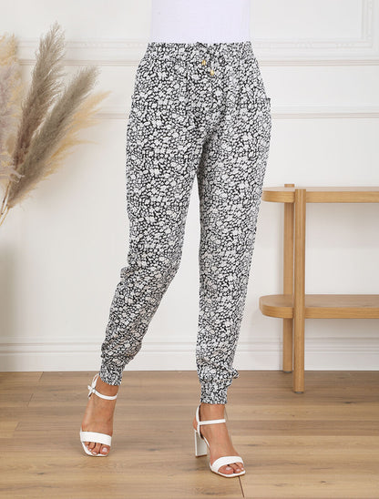 Pantalon style jogging imprimé floral - Marine - 4