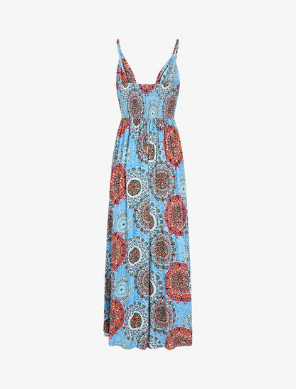 Robe longue à imprimé foulard - Bleu - 2