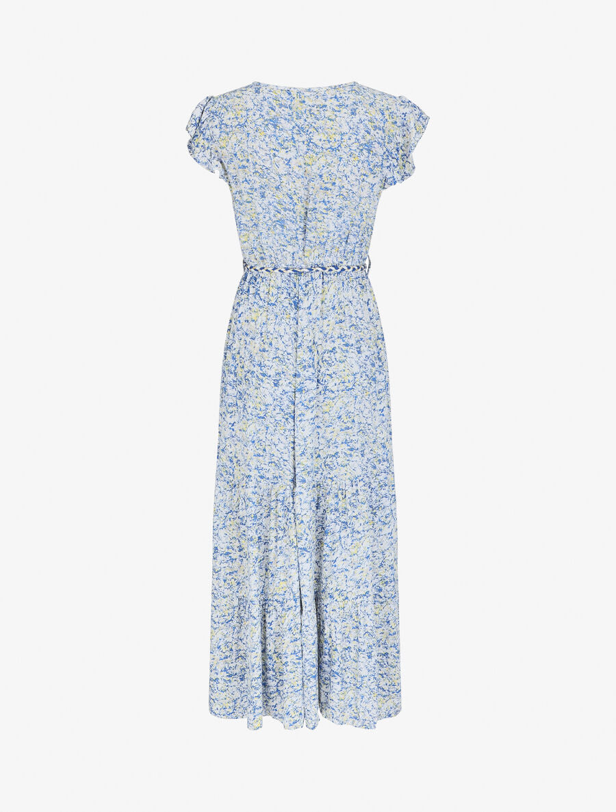 Robe longue élastiquée imprimé floral - Bleu - 2