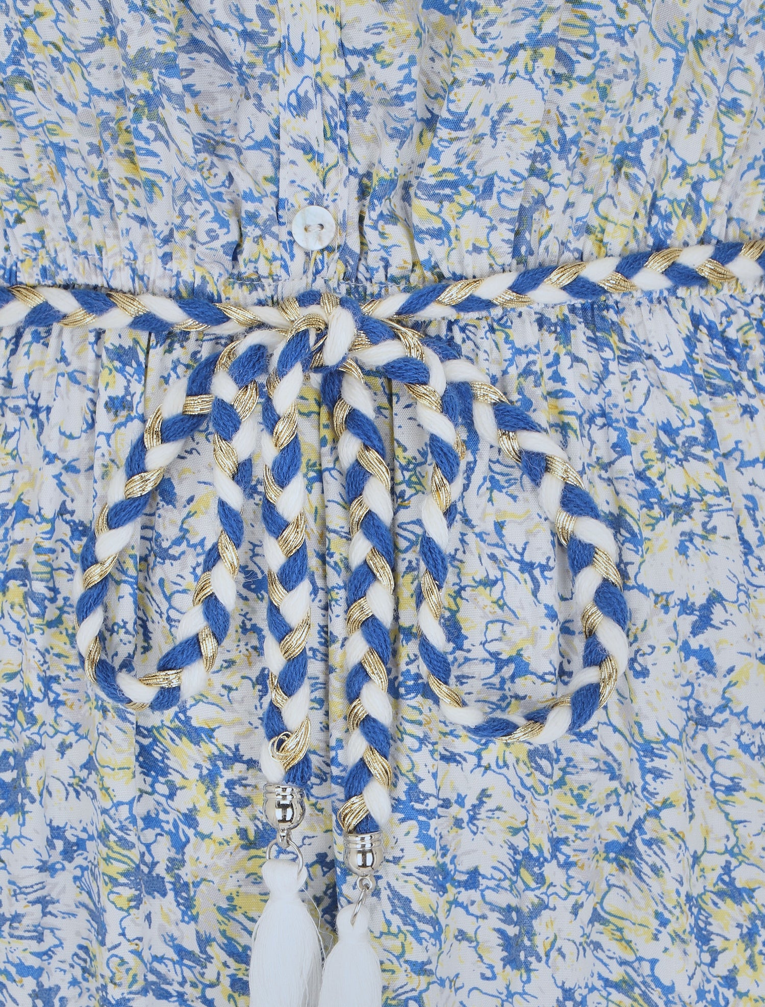 Robe longue élastiquée imprimé floral - Bleu - 3