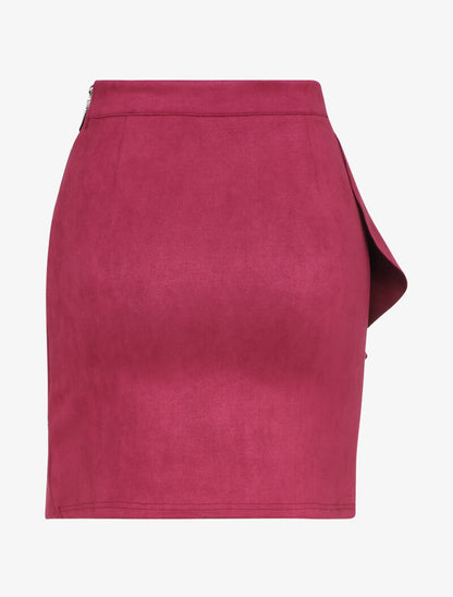 Jupe en suédine volantée style portefeuille - Lie de vin - 2