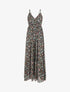 Robe longue fleurie et satinée à bretelles - Noir - 4