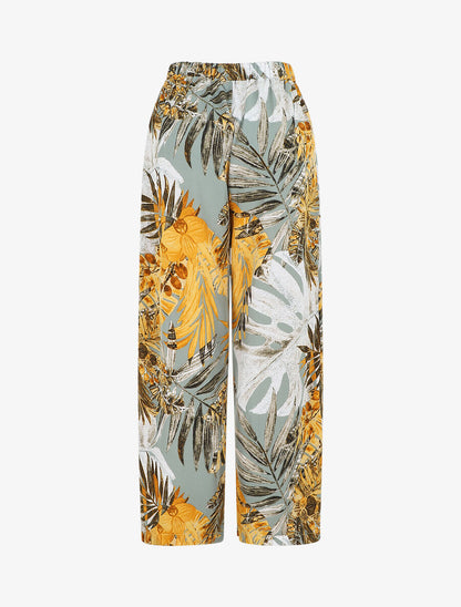 Pantalon ample imprimé feuilles - Vert d&