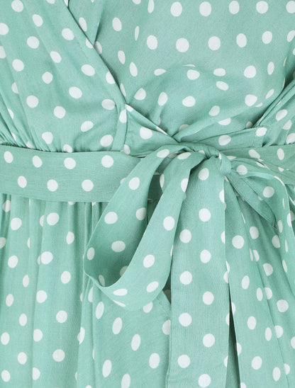 Robe longue à imprimé pois - Vert d&
