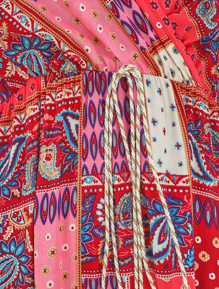 Robe longue style patchwork à bretelles - Rouge - 3