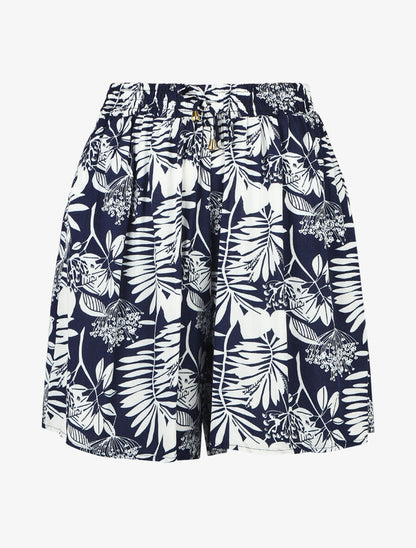 Short fluide imprimé feuilles - Marine - 1