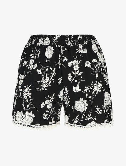 Short droit imprimé floral taille haute - Noir - 2