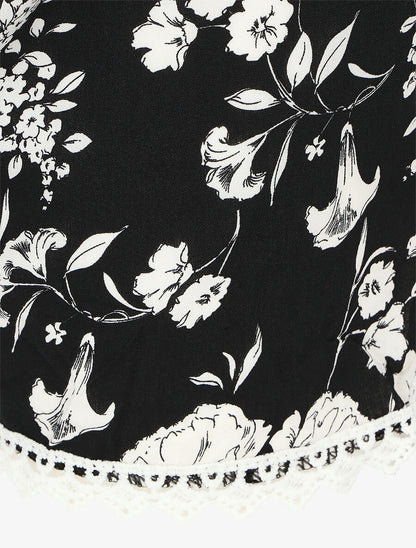 Short droit imprimé floral taille haute - Noir - 3