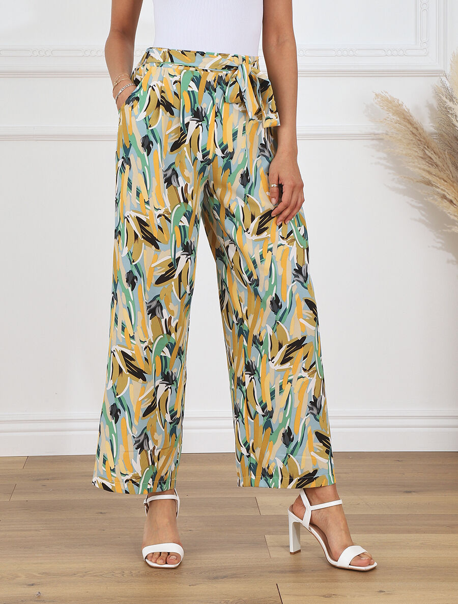 Pantalon fluide imprimé graphique - Bleu ciel - 4