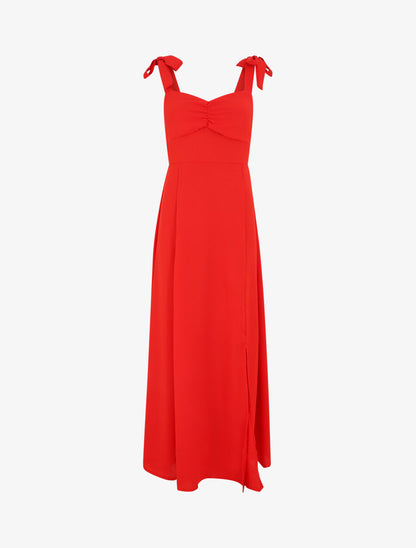Robe longue unie à bretelles - Rouge - 5