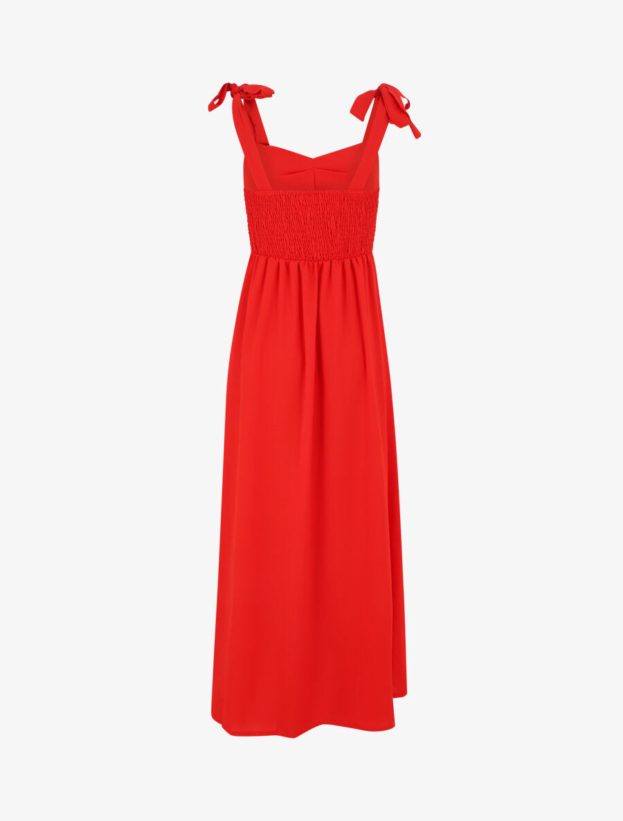Robe longue unie à bretelles - Rouge - 2