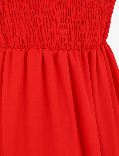 Robe longue unie à bretelles - Rouge - 3