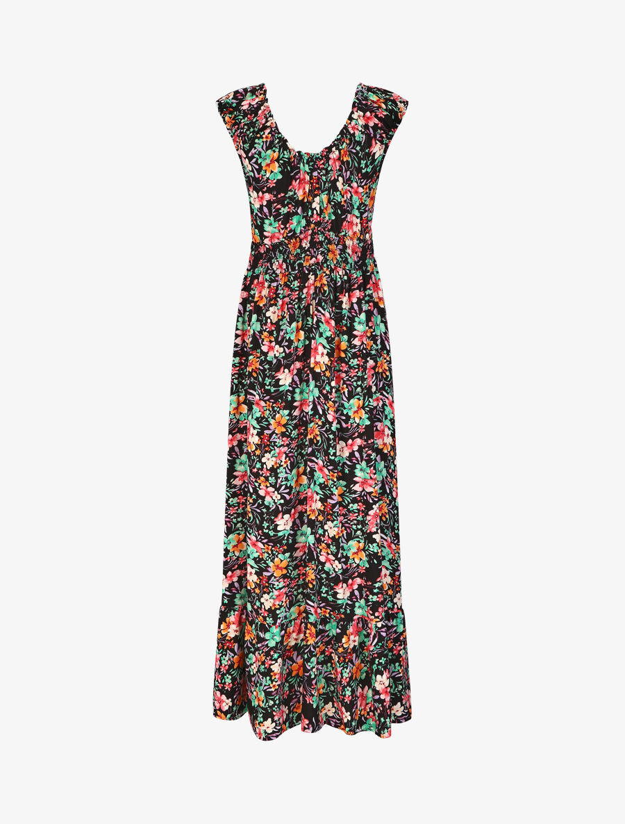 Robe longue évasée imprimé floral - Noir - 2