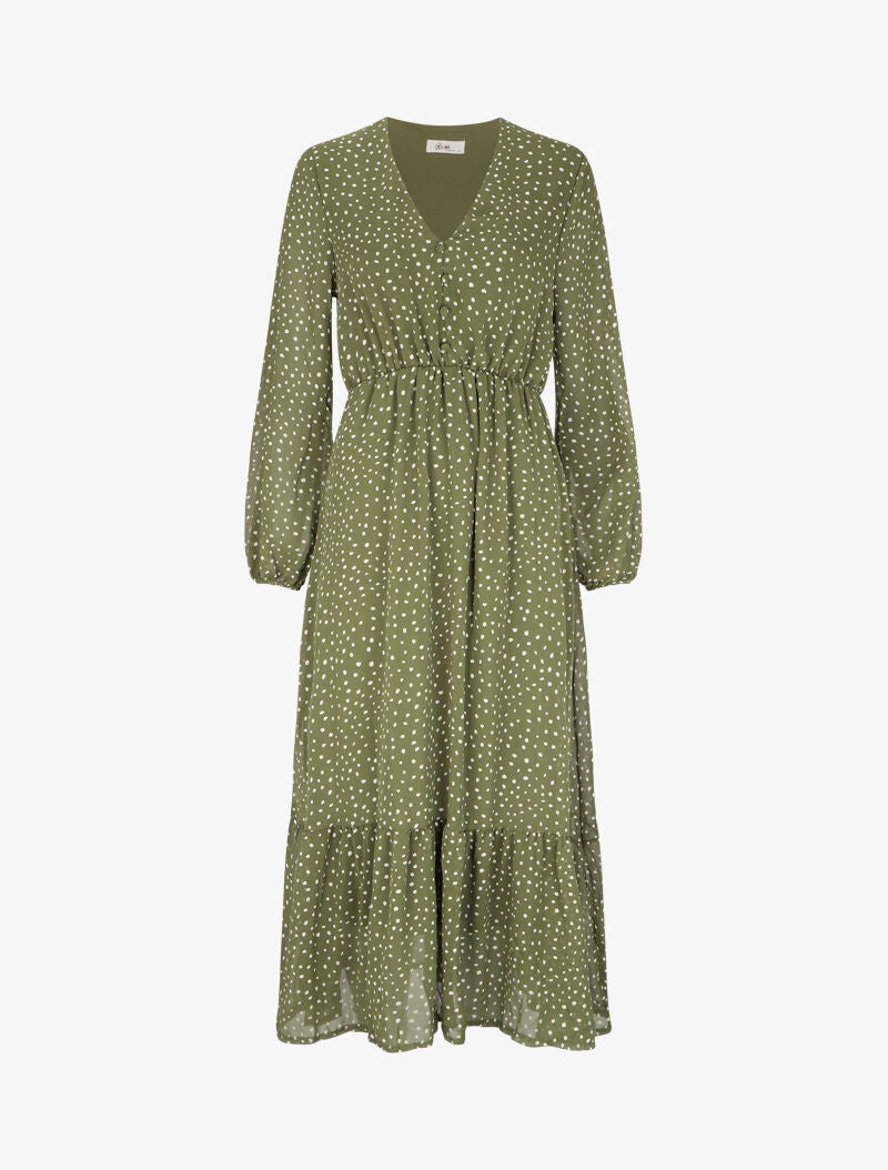 Robe longue à imprimé moucheté - Kaki - 1