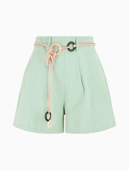 Short uni effet lin - Vert clair - 1