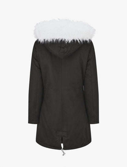 Parka à col en fourrure synthétique - Noir/blanc - 2