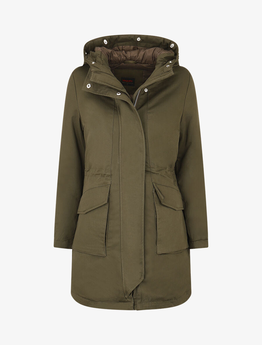 Parka à capuche fourrure synthétique amovible - Kaki/blanc - 4