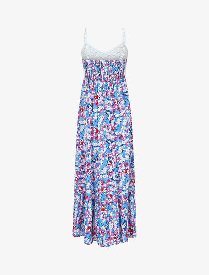 Robe longue à fleur et crochet - Bleu - 2