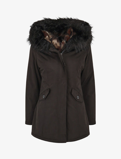Parka uni à fourrure synthétique dépareillé - Noir - 1