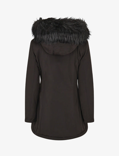Parka uni à fourrure synthétique dépareillé - Noir - 2