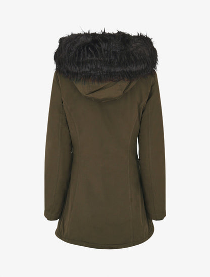 Parka uni à fourrure synthétique amovible - Vert militaire/noir - 2
