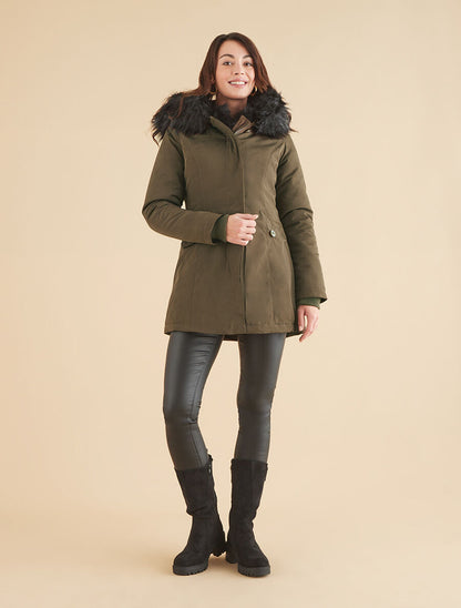 Parka uni à fourrure synthétique amovible - Vert militaire/noir - 5