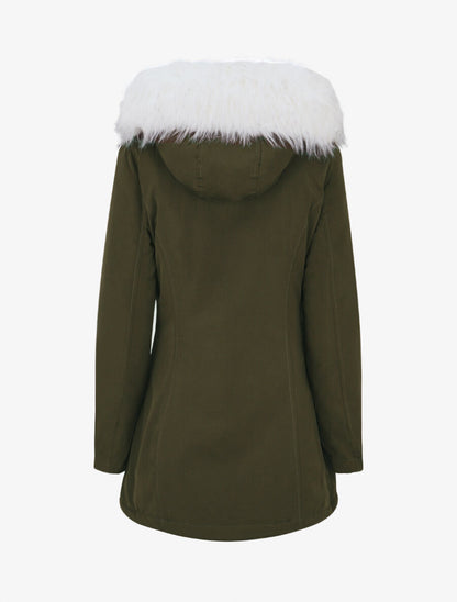 Parka uni à fourrure synthétique amovible - Kaki/blanc - 2