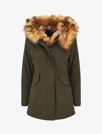 Parka uni à fourrure synthétique amovible - Kaki/camel - 1