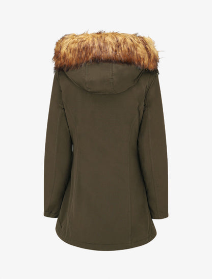 Parka uni à fourrure synthétique amovible - Kaki/camel - 2