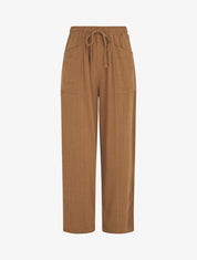 Pantalon uni élastiqué effet lin - Camel - 1