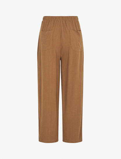 Pantalon uni élastiqué effet lin - Camel - 2