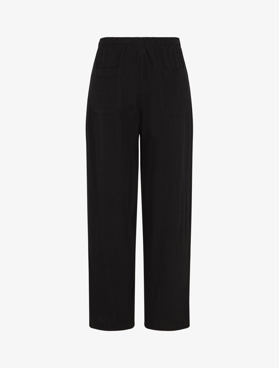 Pantalon uni élastiqué effet lin - Noir - 2