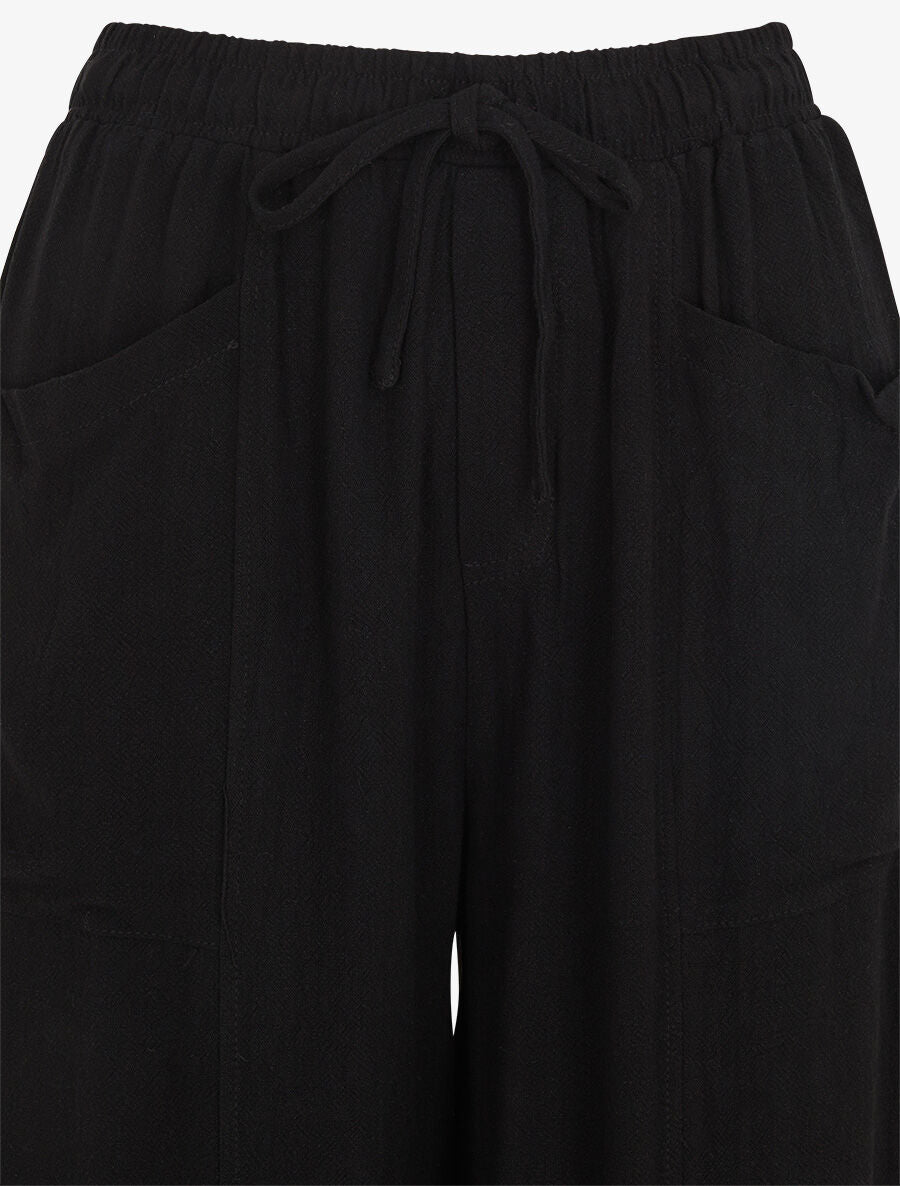 Pantalon uni élastiqué effet lin - Noir - 3