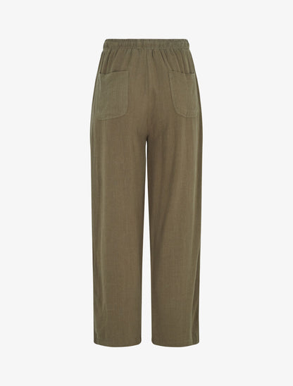Pantalon uni élastiqué effet lin - Kaki - 2